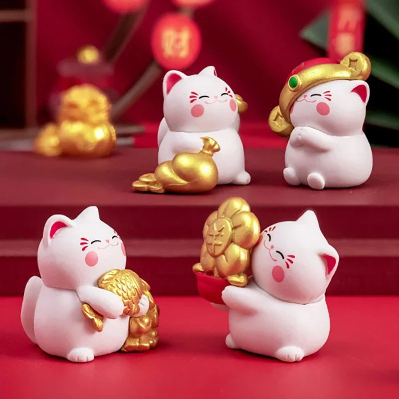 4/6 Pièces Dessins Animés Chats Porte-Bonheur Figurines Miniatures Micro Paysage Ornements pour Décorations de Bureau de Maison Accessoires Cadeaux