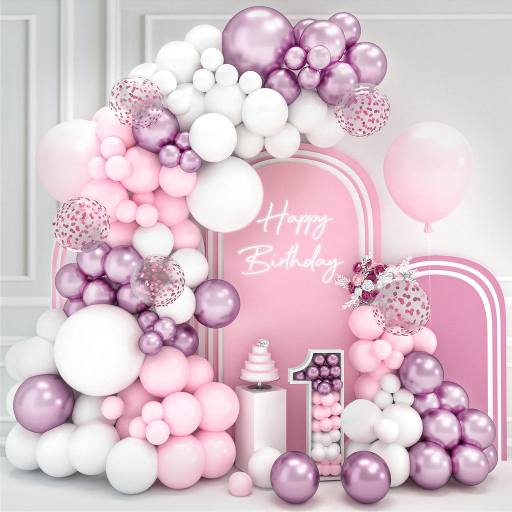 Kit de arco de guirnalda de globos blancos y rosas para boda, fiesta de cumpleaños, decoración, niña, baby shower, suministros de fiesta, globos de látex de confeti