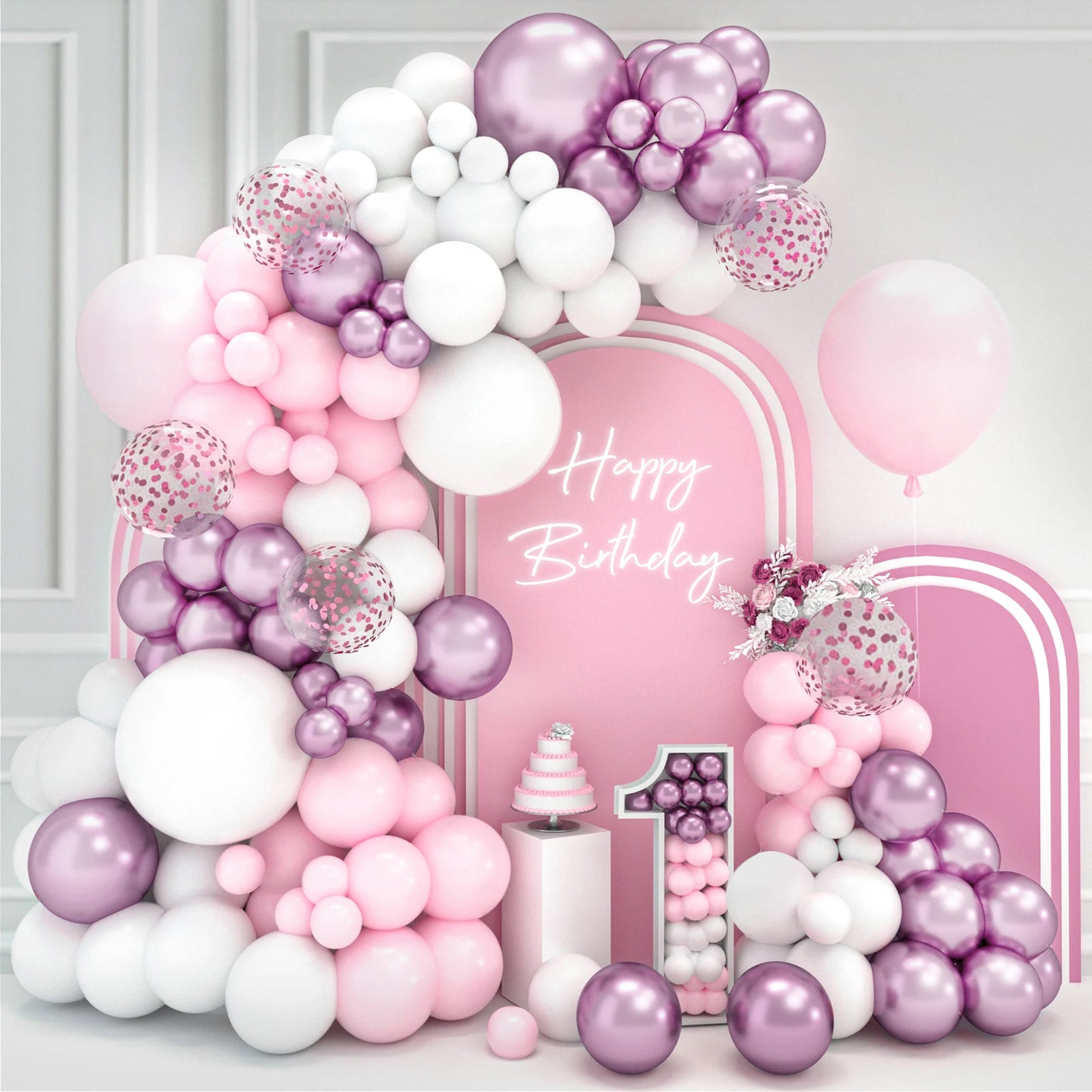 Kit de arco de guirnalda de globos blancos y rosas para boda, fiesta de cumpleaños, decoración, niña, baby shower, suministros de fiesta, globos de látex de confeti