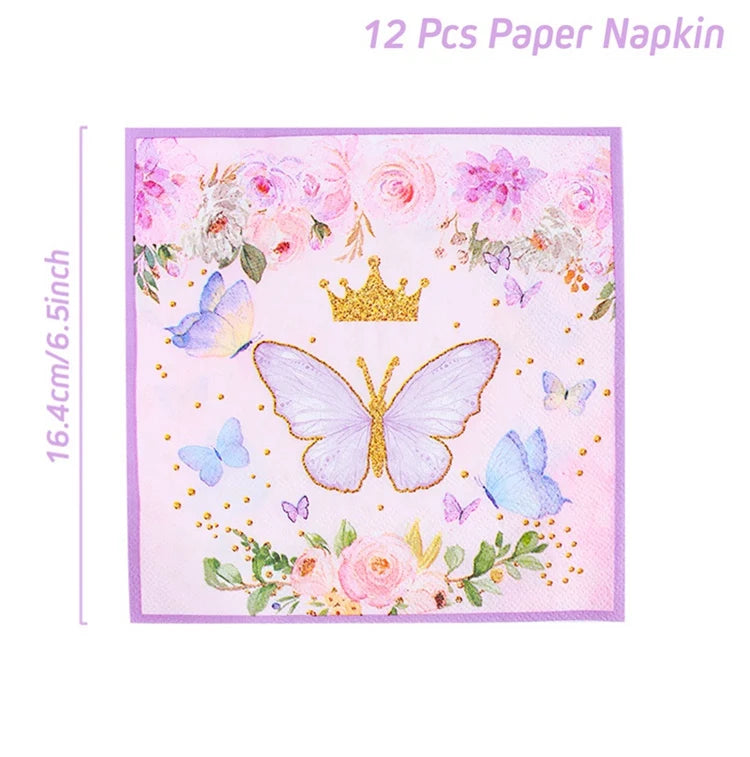 Purple Butterfly Disposable Tableware Napkin Butterfly Birthday Party Decor Girl Baby Shower Baptism Gender Reveal Supplies