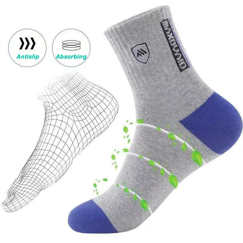 Calcetines de deporte gruesos 100% algodón, absorbentes de sudor, a prueba de olores, de longitud media, para baloncesto, calcetines de moda para hombre, otoño