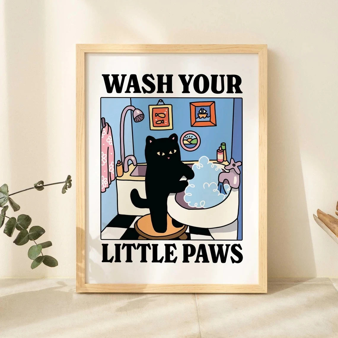 Lavez Vos Petites Pattes Salle De Bain Chat Noir Mur Art Imprime Toile Peinture Affiche Image Pour Salon Chambre Décoration Maison