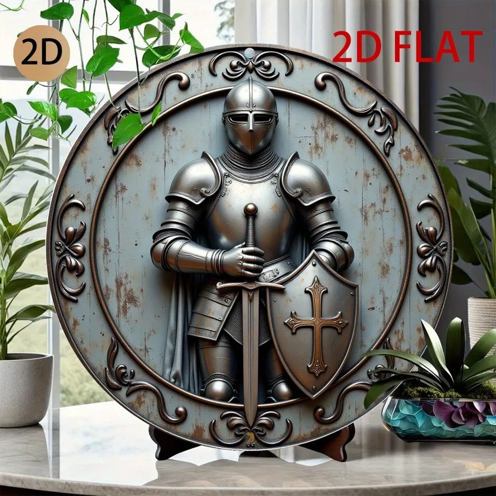 Décoration murale médiévale en métal, bouclier et lance 3D ronds en aluminium pour maison, bar, jardin
