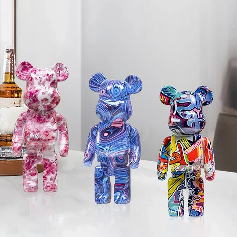 27cm/10 pouces Figurine d'ours Graffiti Décoration d'intérieur Animal Ornement Abstrait Pot de rangement d'argent Sculpture de chambre moderne Décor de table