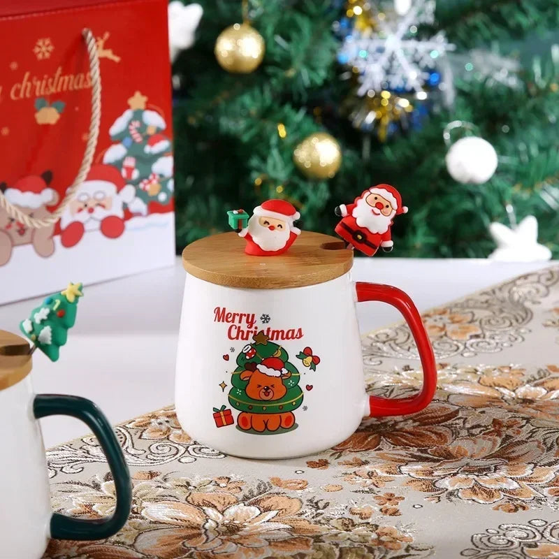 Coffret Cadeau Mug Tasse en Céramique Cadeau de Noël Tasse en Céramique avec Couvercle avec Cuillère Ensemble Tasse à Café Livraison Directe de Noël
