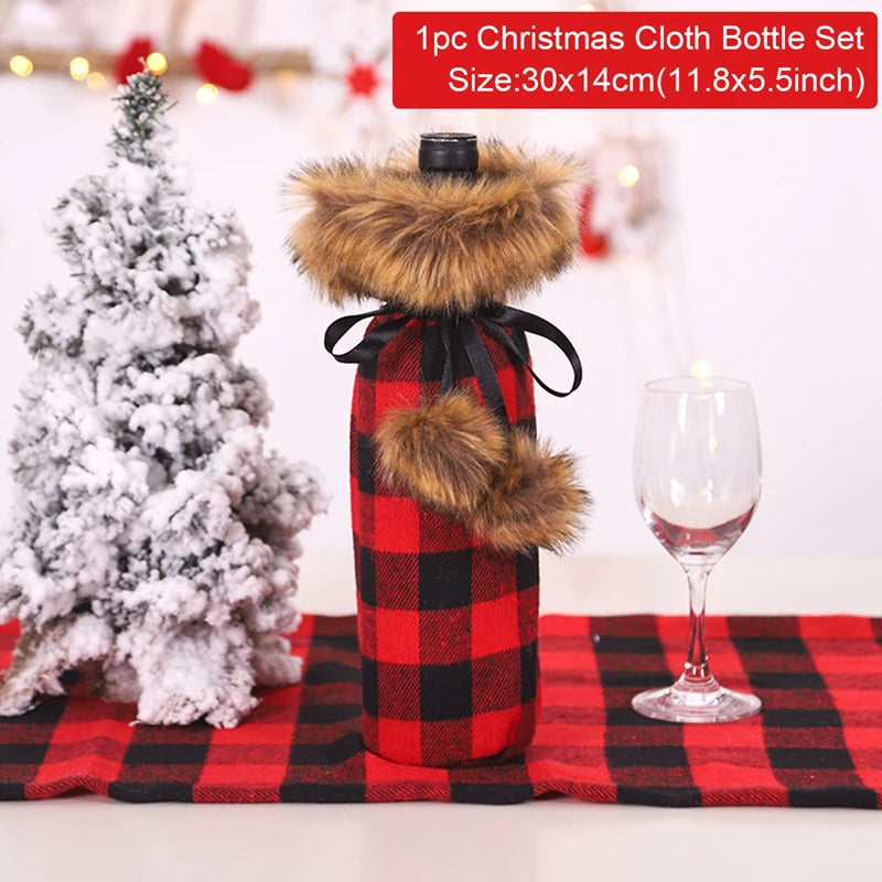 Merry Christmas Decoration for Home 2024 Santa Claus Wine Bottle Cover Snowman Stocking Gift Holders Xmas Navidad Decor New Year