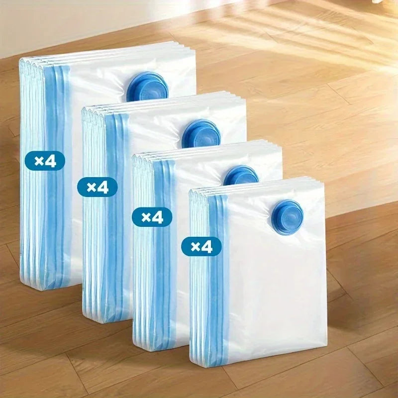 Lot de 4 sacs de rangement sous vide à compression, sac de rangement scellé pour vêtements, organisateur ménager pour économiser de l'espace, pompe manuelle non incluse