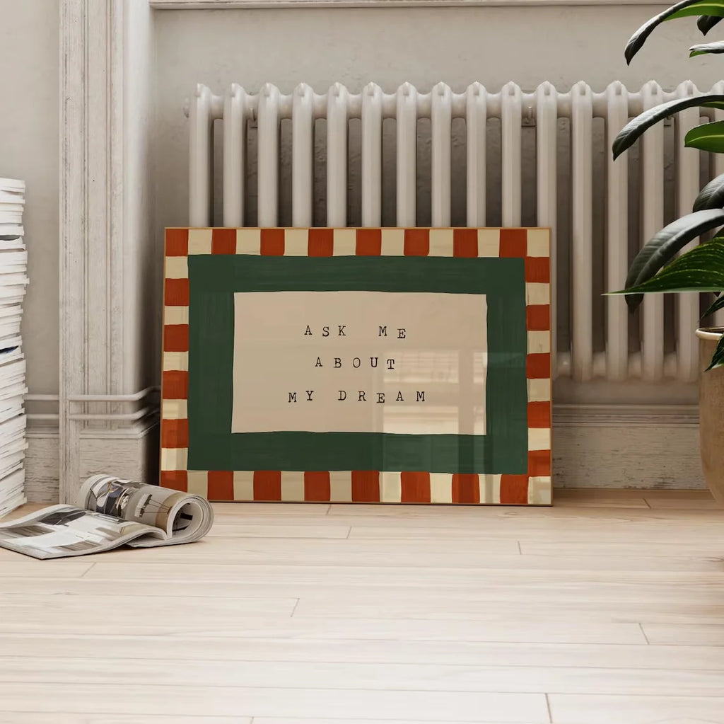 Arte de pared de dormitorio retro, arte de pared a cuadros, lámina de dormitorio de mediados de siglo, láminas de dormitorio, pregúntame sobre mi lámina de ensueño, arte de pared para