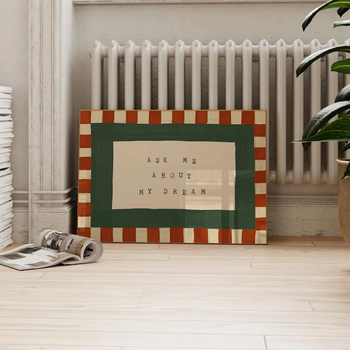 Arte de pared de dormitorio retro, arte de pared a cuadros, lámina de dormitorio de mediados de siglo, láminas de dormitorio, pregúntame sobre mi lámina de ensueño, arte de pared para