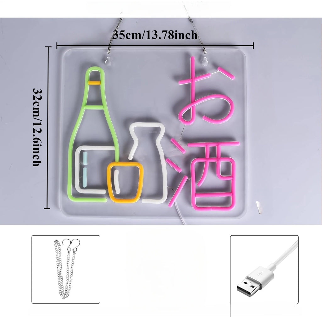 Enseigne néon de saké japonais, enseigne néon LED pour décoration murale, alimentée par USB pour Izakaya, restaurant, bar, fête, décoration intérieure