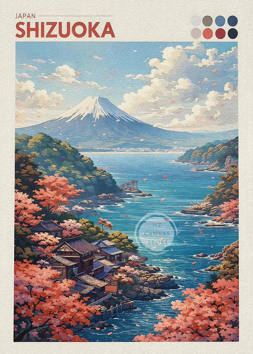Japan Cityscape Poster Tokyo Shizuoka Cherry Blossoms Mt.Fuji Autumn Torii Gate Okayama Castle Canvas Print Living Room Decor