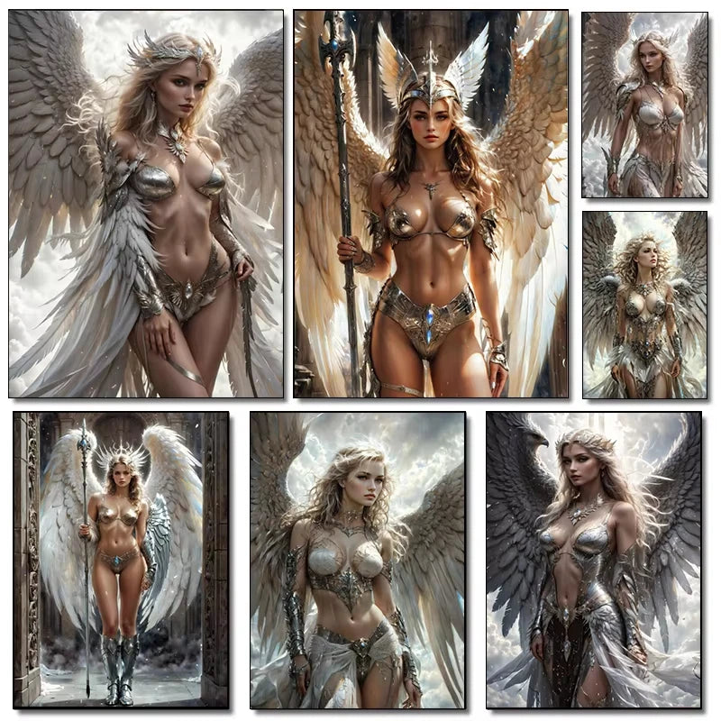 Nórdico Moda Exquisita Mujer Sexy Ángel de Batalla Caballero Pósters Impresiones Pintura en Lienzo Arte de Pared Imagen Sala de Estar Decoración del Hogar