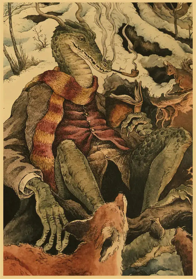 Póster de Unicornio Vintage con Estética Animal, Arte de Pared de Dementor y Dragón, Decoración de Monstruos Mágicos para Halloween, Brujas, Cocina o Habitación