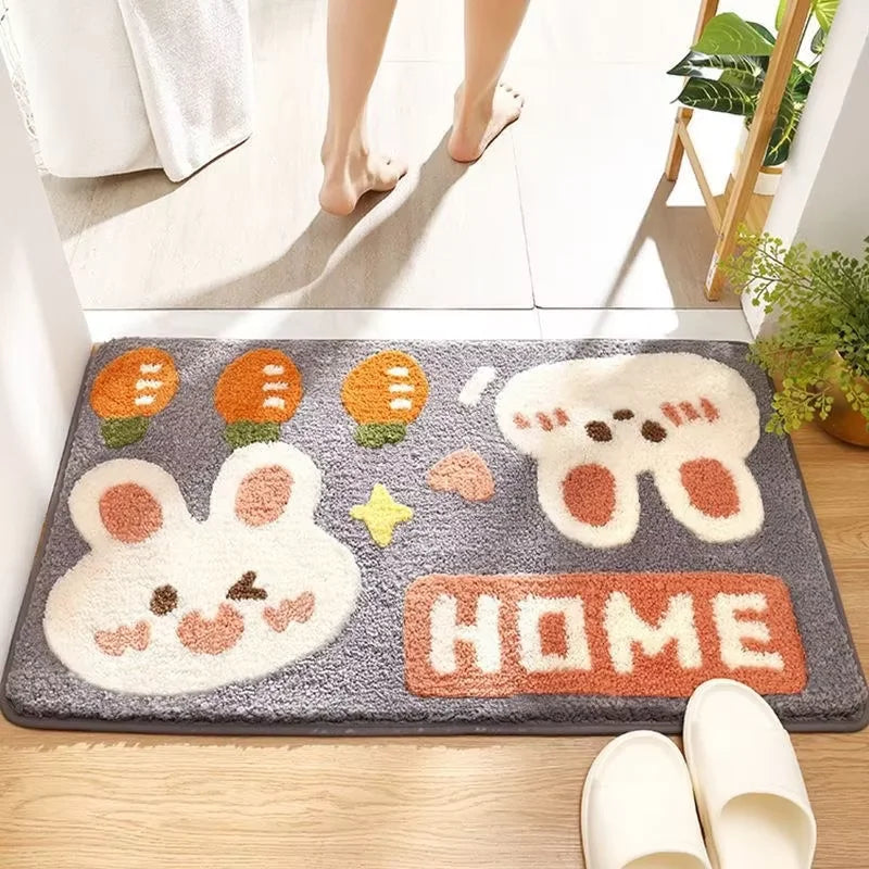 VIKAMA Alfombra de Baño Antideslizante con Diseño de Conejo, Alfombra Absorbente para Bañera, Felpudo Fácil de Limpiar y a Prueba de Polvo para Dormitorio
