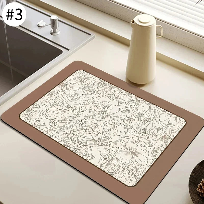 VIKAMA Mantel Individual Súper Absorbente de Mármol Negro para Secar Platos, Alfombrilla Antideslizante para Botellas de Cocina, Vajilla de Lujo para Tetera, Bar, Mostrador