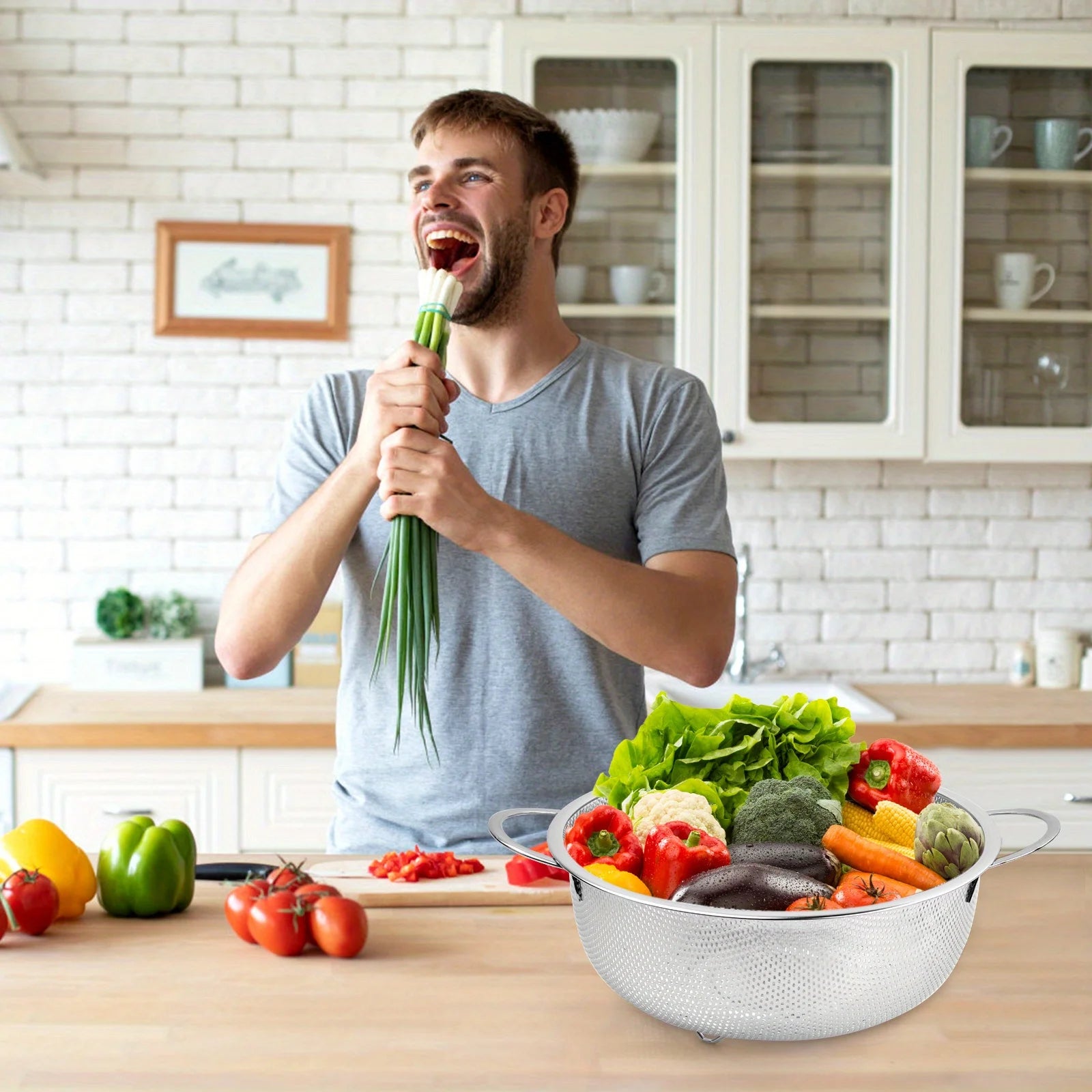 Colador de cocina para frutas, colador de acero inoxidable, cesta coladora para lavar vegetales