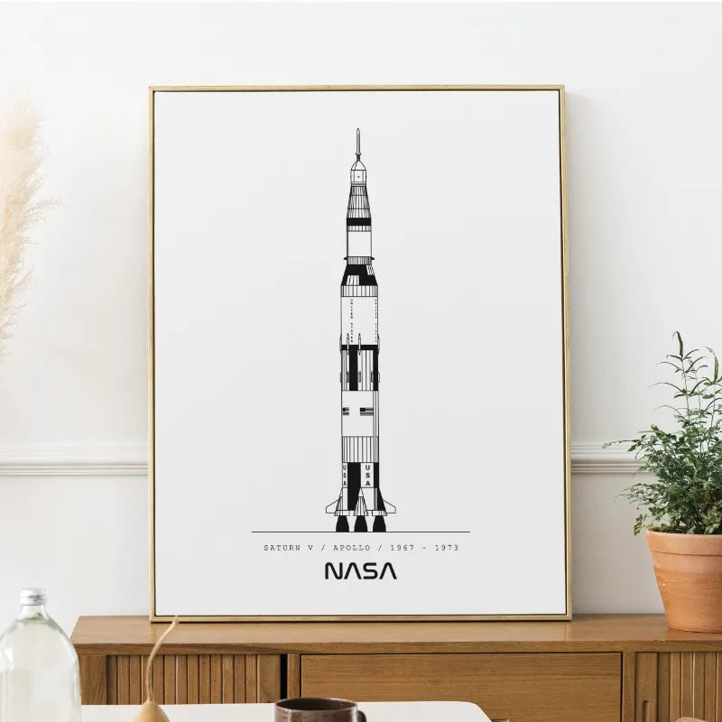 NASA et SpacX Affiche Fusée Spatiale Minimaliste Plans Toile Peinture Art Mural Moderne pour Salon Décoration Intérieure