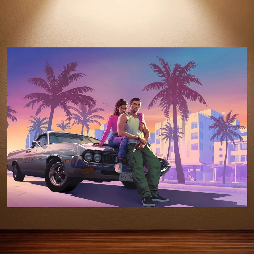 Póster de GTA 6 Grand Theft Auto VI Póster de Juego Lienzo Pintura de Pared Decoración de Sala de Juegos Decoración de Pared de Dormitorio Adhesivo de Decoración del Hogar