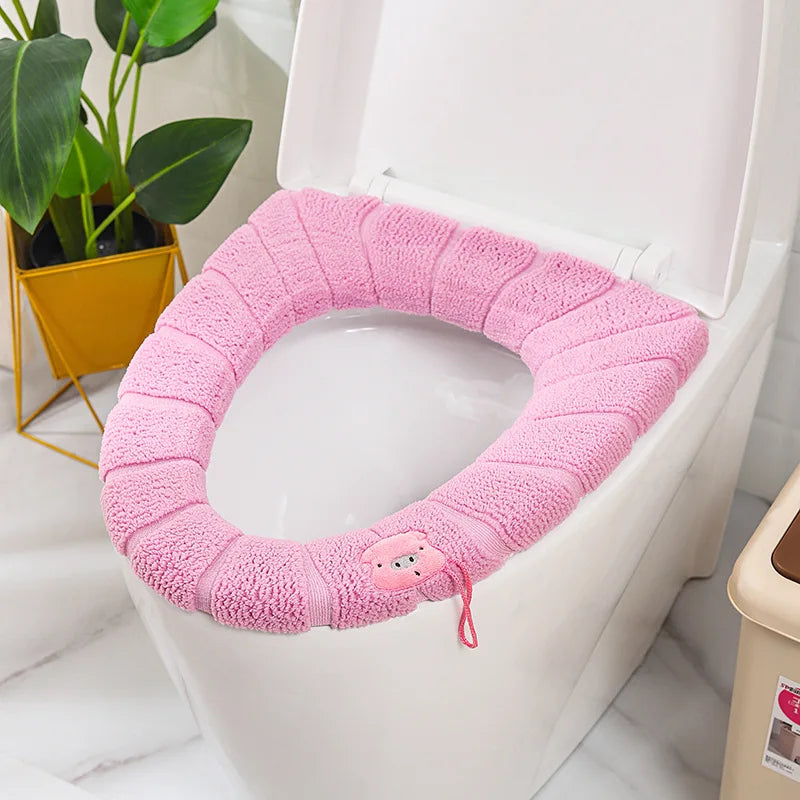 Funda de asiento de inodoro cálida de invierno, alfombrilla de inodoro para baño con asa, cojín grueso suave lavable, accesorios para calentador de inodoro