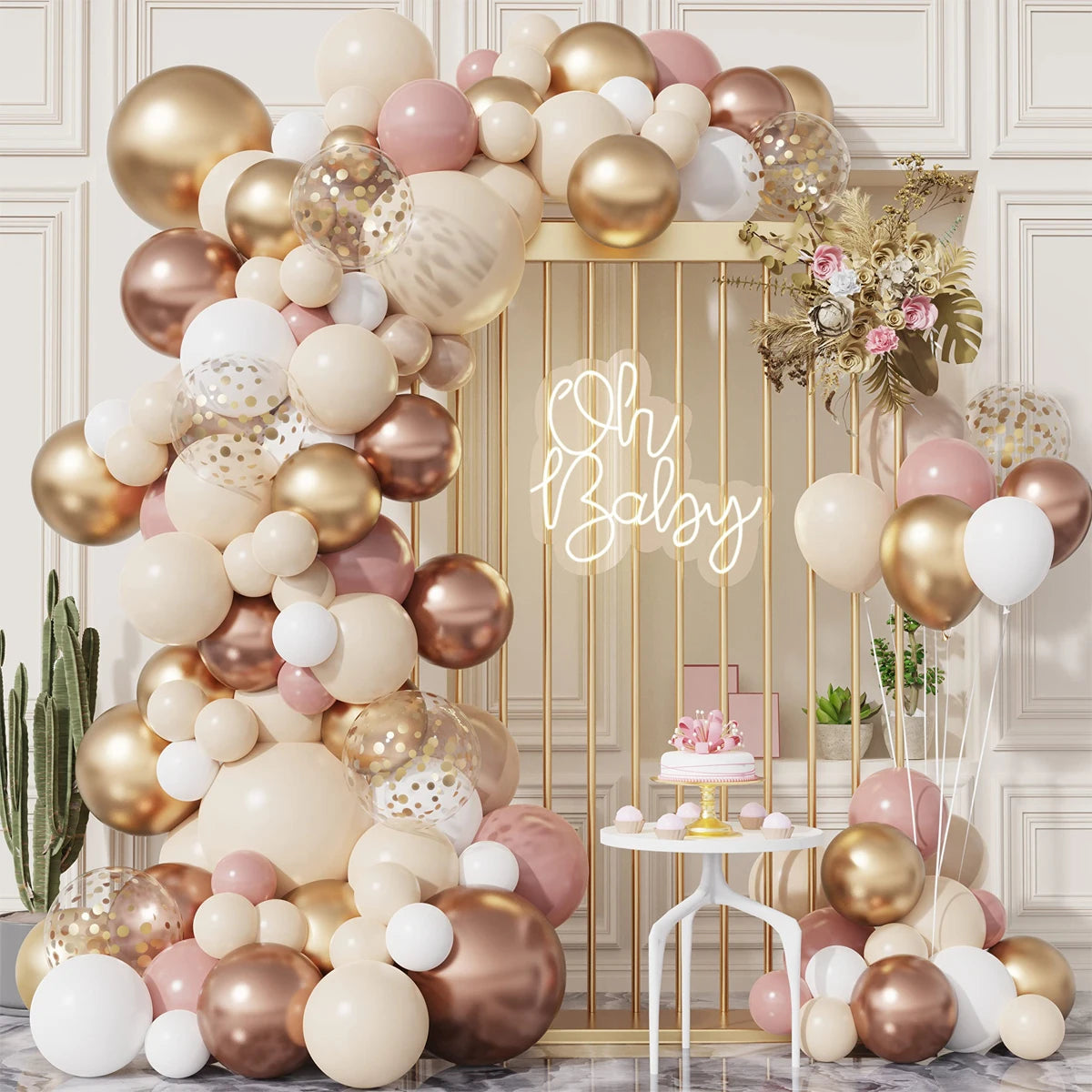 Kit de arco de guirnalda de globos de oro rosa tierno, decoración de fiesta de boda, cumpleaños, para adultos, niños, baby shower, suministros de boda con globos