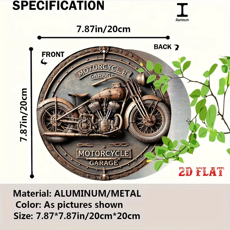 [2D Plano] Cartel Redondo de Aluminio Vintage para Garaje de Motocicletas - Decoración Retro de Metal para Pared, 7.8x7.8 pulgadas