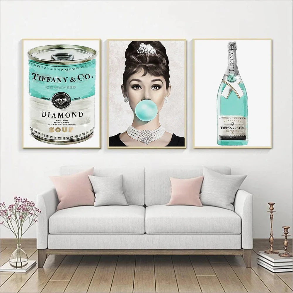 Pósters y grabados de "Desayuno con diamantes" Póster nórdico Audrey Hepburn Arte de pared Lienzo Pintura Moda Cuadros de pared para habitación