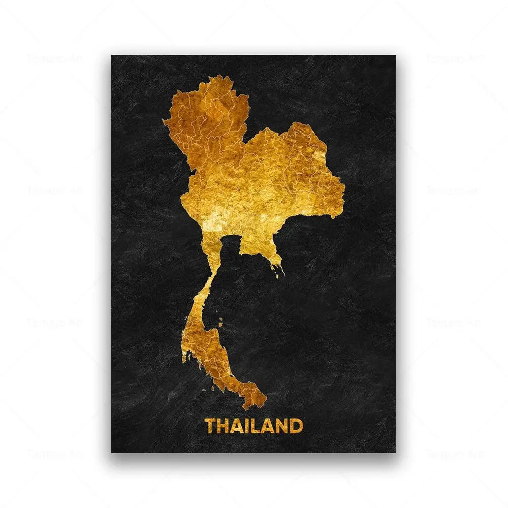Classic Abstract Wall Art Black Gold Lebanon Country Map HD Canvas Print Poster Home Living Room Bedroom Decoration