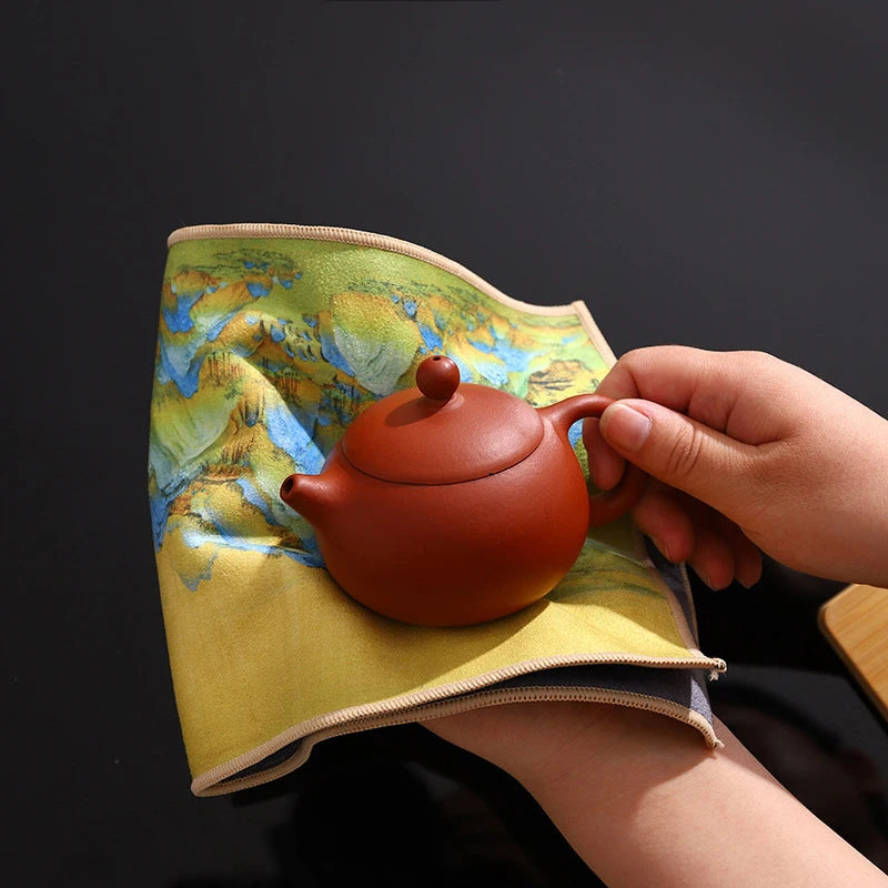 1 torchon de thé épais peint chinois, super absorbant, tapis de table, chiffon professionnel en daim, tapis de thé, serviette, accessoires de thé haut de gamme