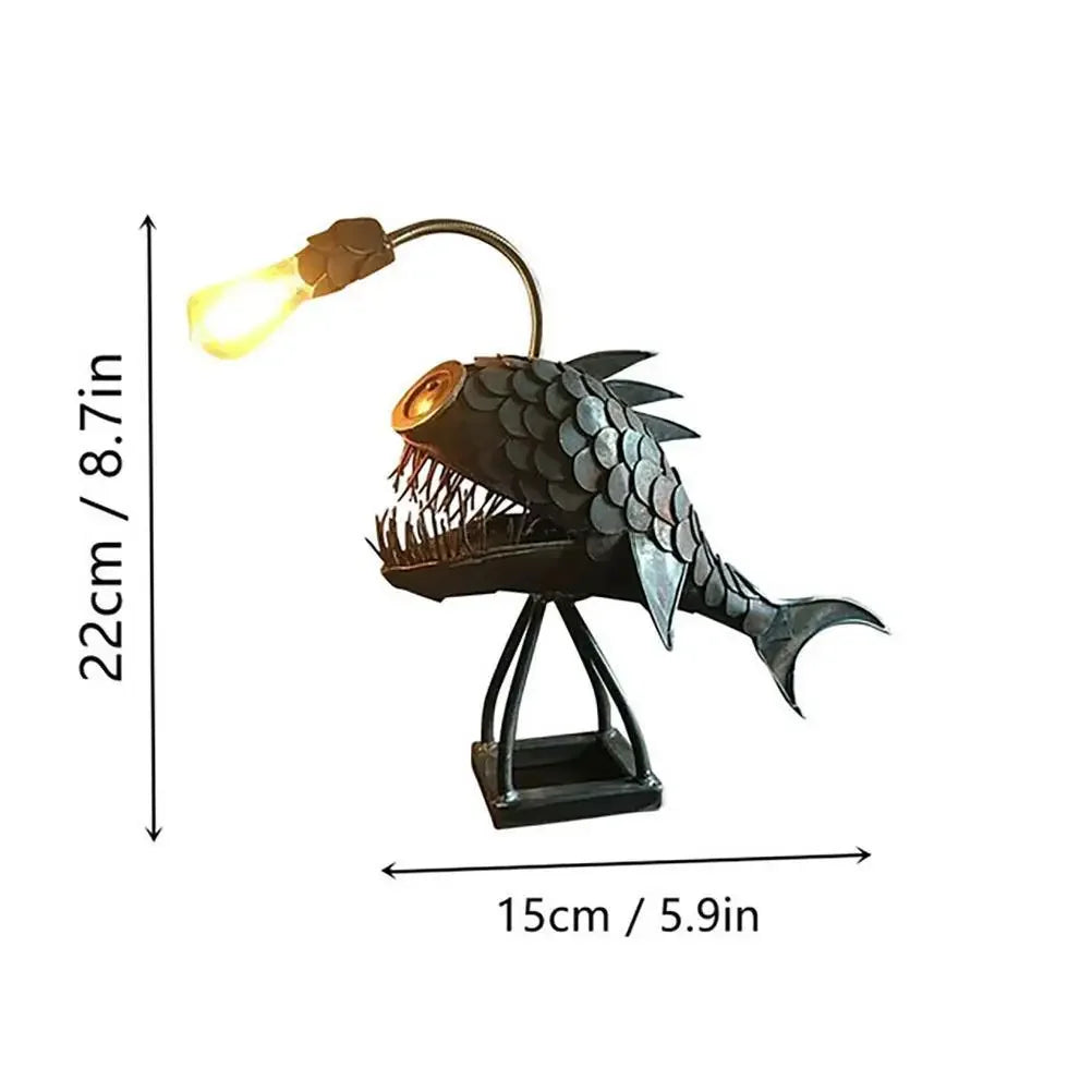 Lámpara de Mesa Retro con Forma de Pez Pescador, Luz Nocturna, Cabeza de Lámpara Flexible, Lámparas de Mesa Artísticas para Hogar, Bar, Cafetería, Adornos Decorativos de Arte para el Hogar