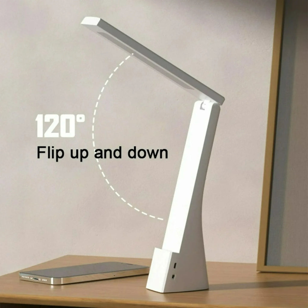 Lampe de bureau pliante LED tactile 3 couleurs, variateur, rechargeable et filaire, protection oculaire, lampe de table d'apprentissage, veilleuse de chevet de chambre
