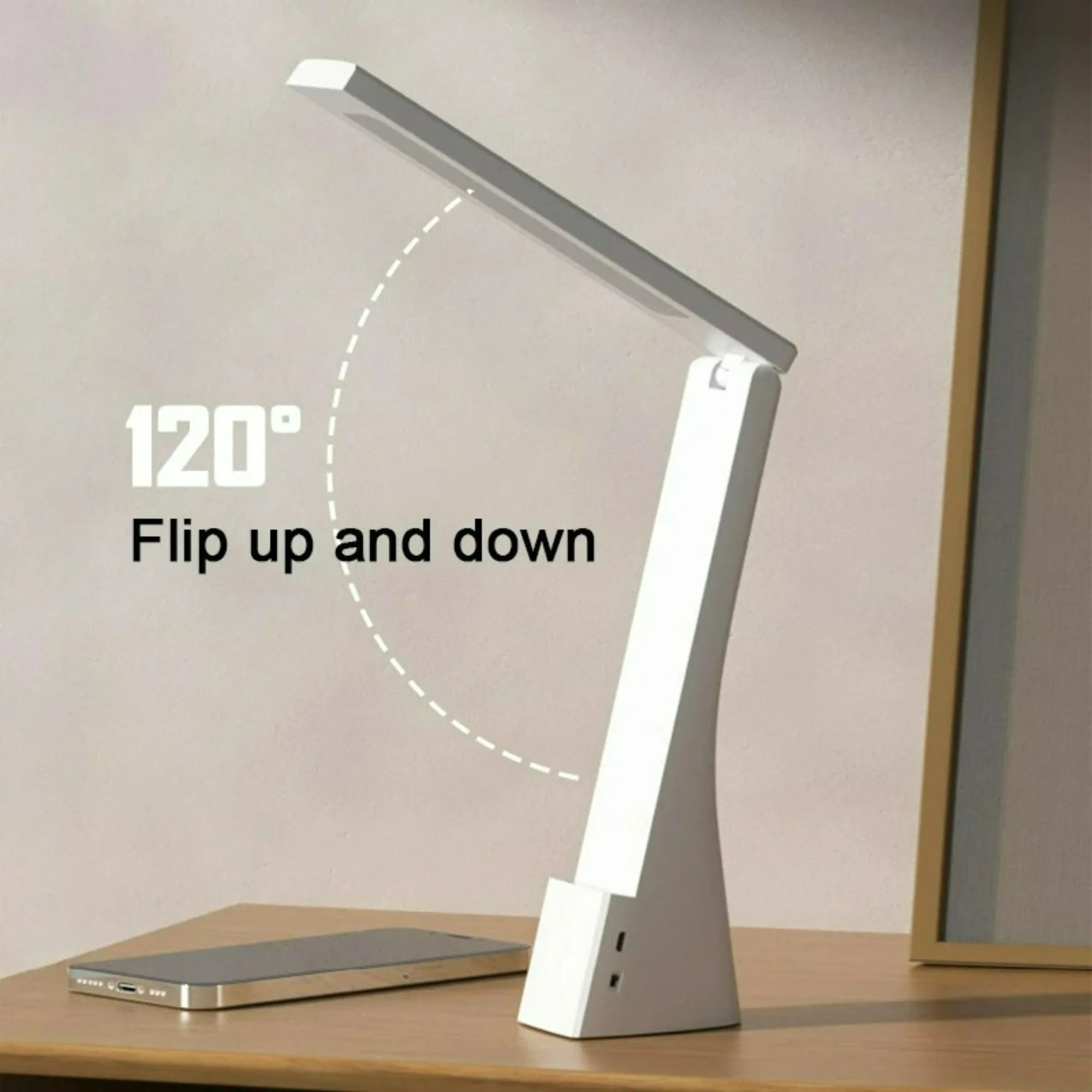 Lampe de bureau pliante LED tactile 3 couleurs, variateur, rechargeable et filaire, protection oculaire, lampe de table d'apprentissage, veilleuse de chevet de chambre