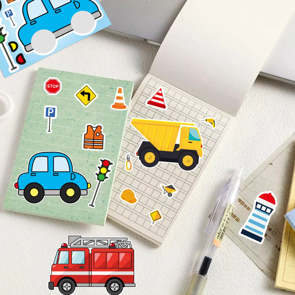 8/16/24PCS Dibujos Animados Transporte Coche Pegatinas de Rompecabezas que Cambian la Cara DIY Decoración Guitarra Casco Cuaderno Papelería Pegatinas