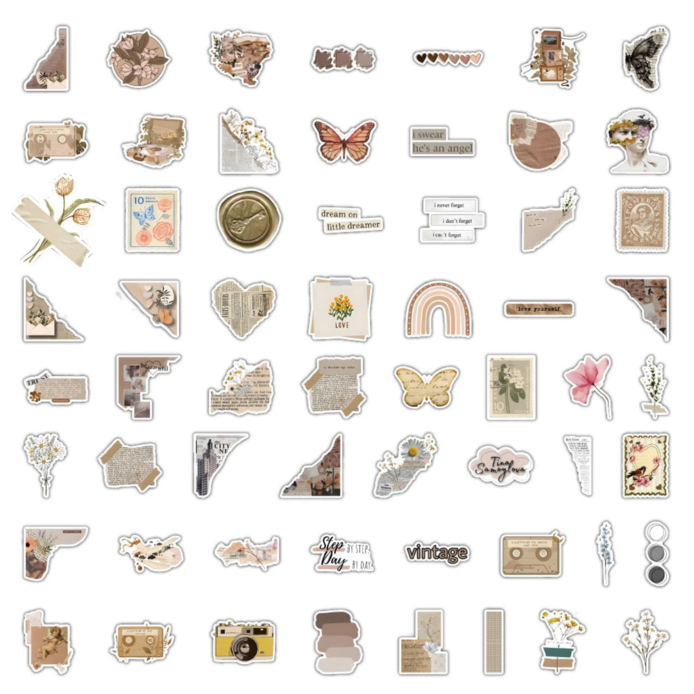 10/30/60/120PCS Pegatinas Estéticas de Mariposas y Flores de Arte Retro Calcomanías Vintage para Laptop, Teléfono, Equipaje, Álbum de Recortes, Coche, Graffiti