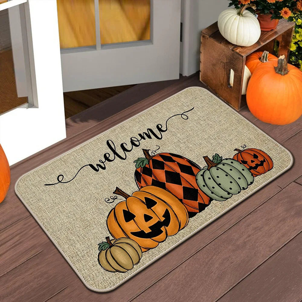 VIKAMA Alfombra de Halloween de otoño para puerta, tapete de bienvenida de Acción de Gracias, alfombra antideslizante para interiores/exteriores, decoración del hogar