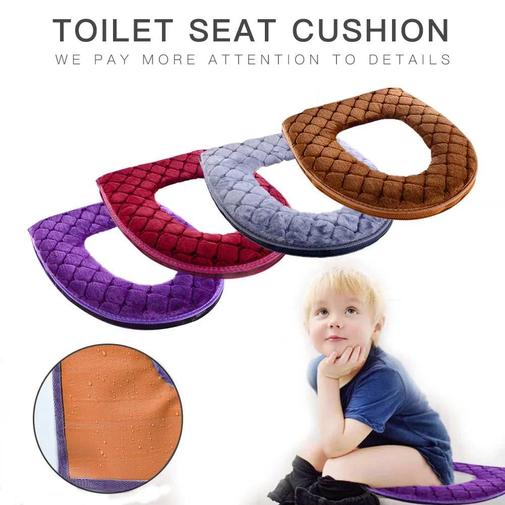 Funda de Asiento de Inodoro de Baño Suave de Invierno Cálido Cojín de Peluche en Forma de O Lavable Suministros para el Hogar 37cm×44cm