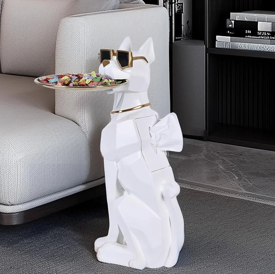 Table d'appoint moderne pour chien géométrique avec plateau, design de majordome, table décorative en forme d'animal pour salon, décoration intérieure