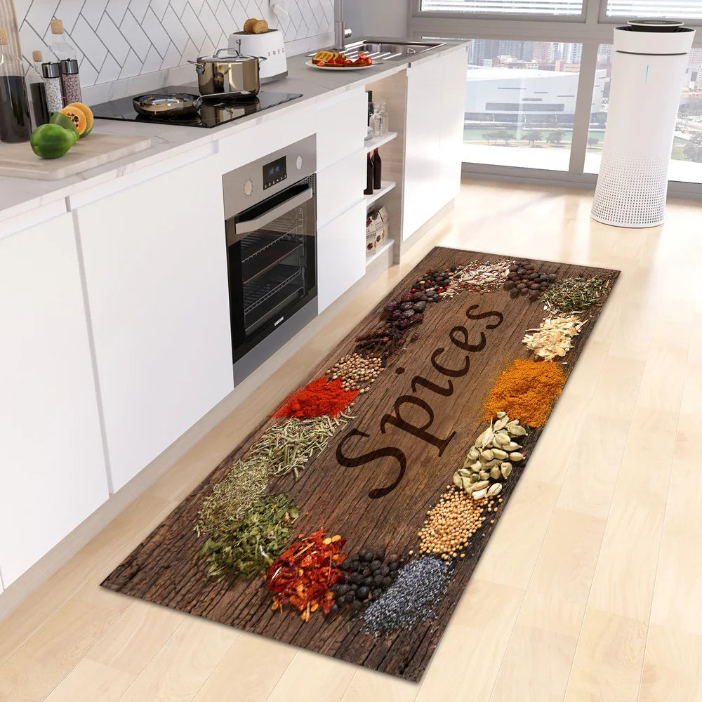 VIKAMA Alfombra escandinava impermeable, antibacteriana, resistente a las manchas, estampada con especias, lavable a máquina, moderna, para cocina, decoración del hogar