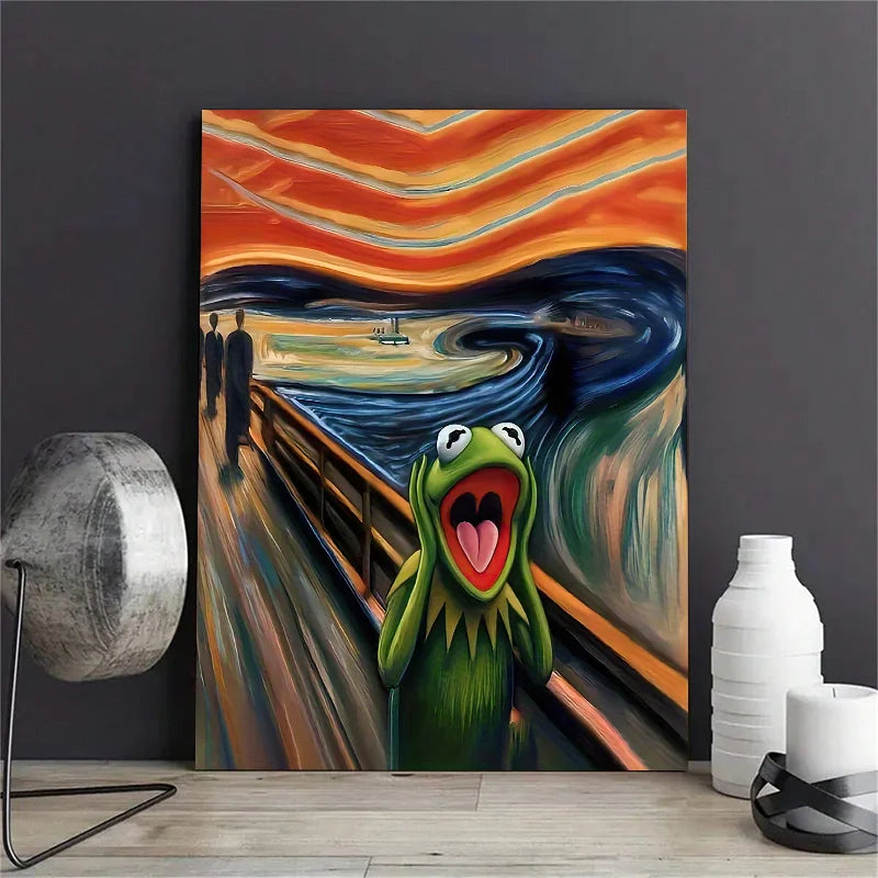 Arte de pared abstracto moderno, pintura de rana gritando, lienzo impreso en HD, póster para sala de estar, dormitorio, aula, decoración del hogar