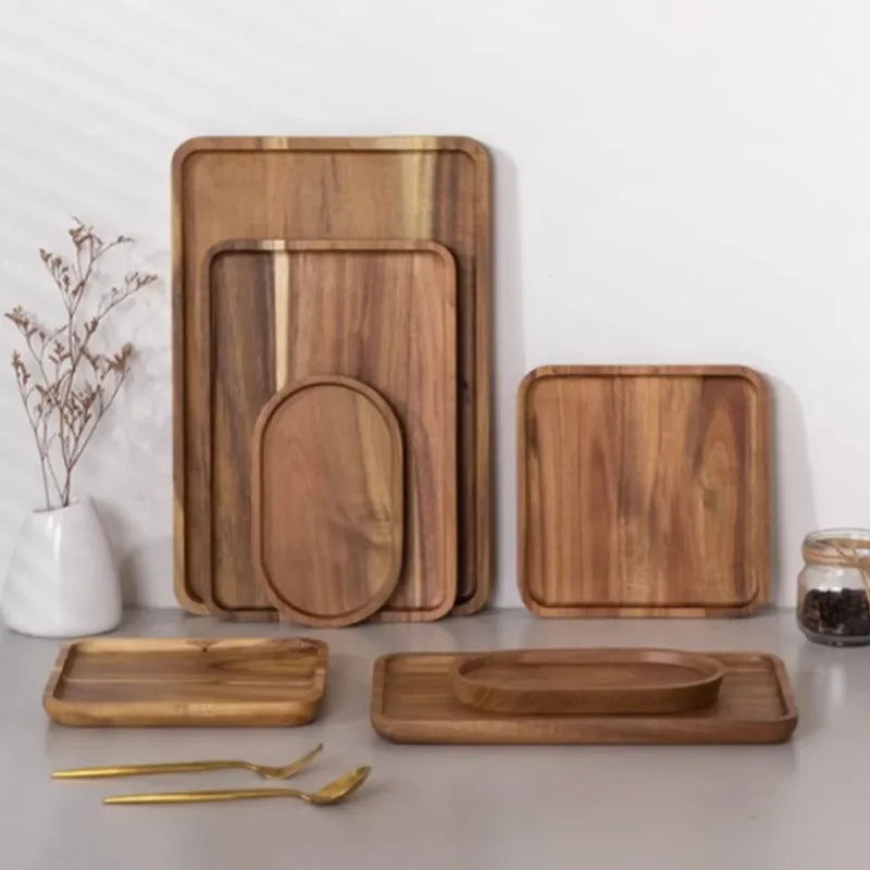 Bandeja de Madera Natural, Bandeja de Café, Plato Rectangular, Bandeja para Fruta, Aperitivos, Almacenamiento de Alimentos, Bandeja de Servicio para Hotel o Casa, Suministros Decorativos