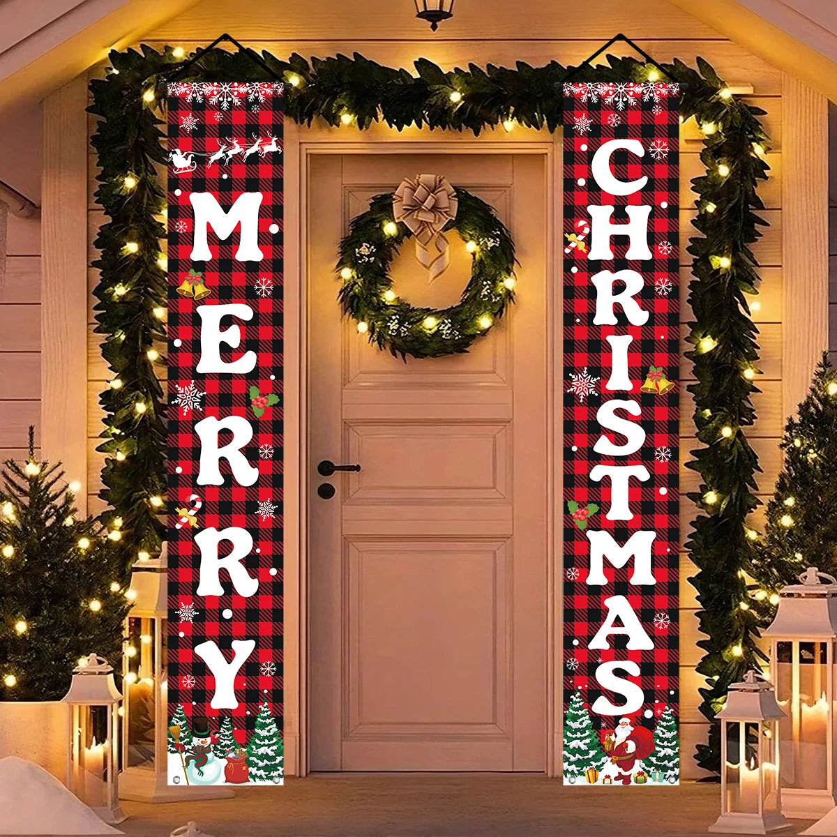 Adornos de Navidad para Puertas, Feliz Navidad para el Hogar 2025, Pancarta para Chimenea o Porche, Decoración Navideña para Año Nuevo