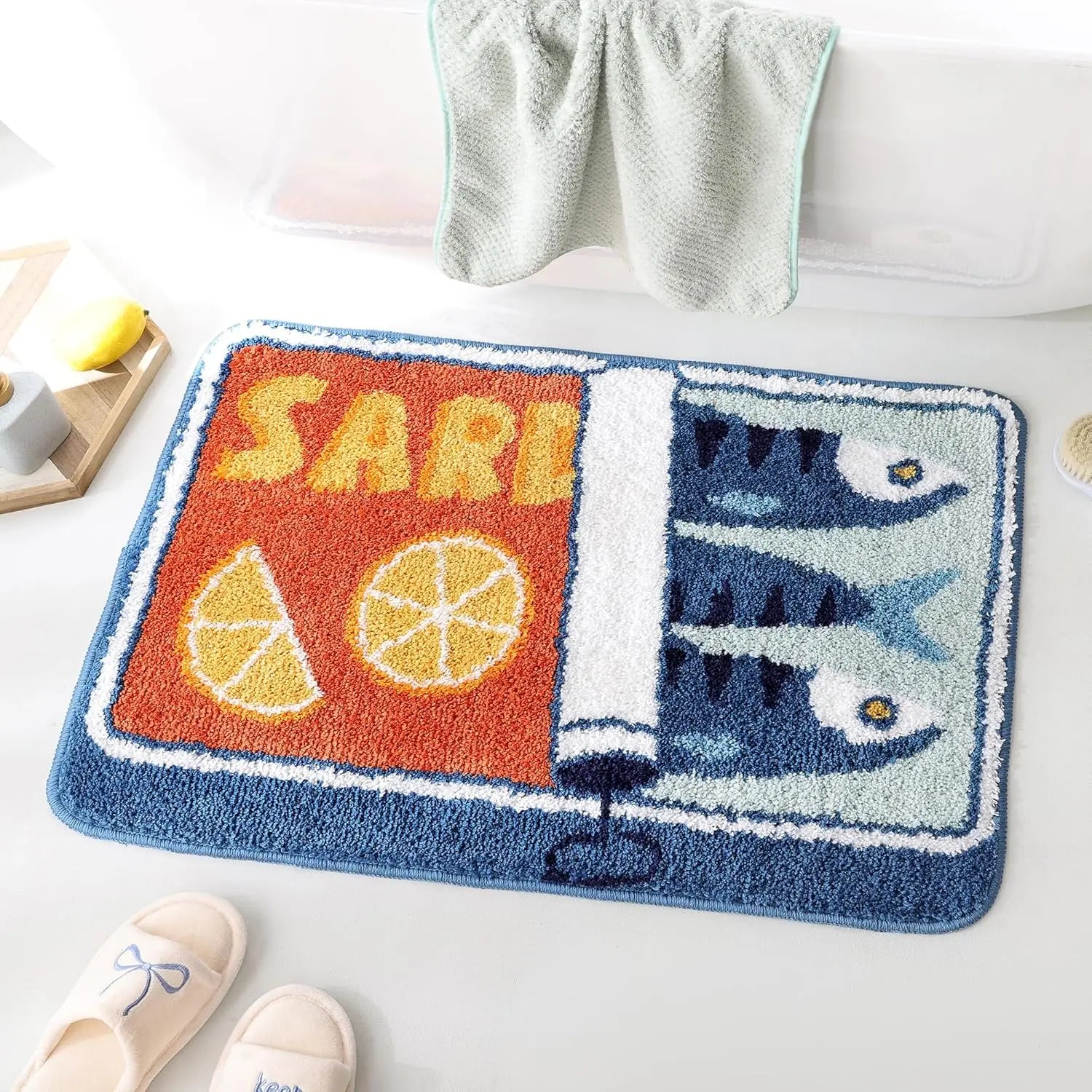 VIKAMA Alfombrilla de Dibujos Animados con Forma de Sardina, Suave y Antideslizante, Alfombra para Cocina y Baño, Alfombra para Sofá y Dormitorio, Decoración del Hogar