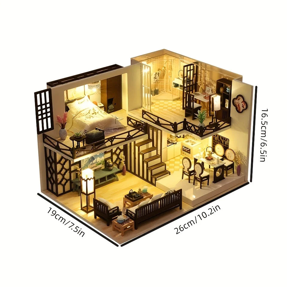 1 unidad, casa de muñecas de madera DIY, kit de modelo de montaje, rompecabezas 3D, regalos de cumpleaños y Navidad para adolescentes y adultos, micro modelo de decoración del hogar