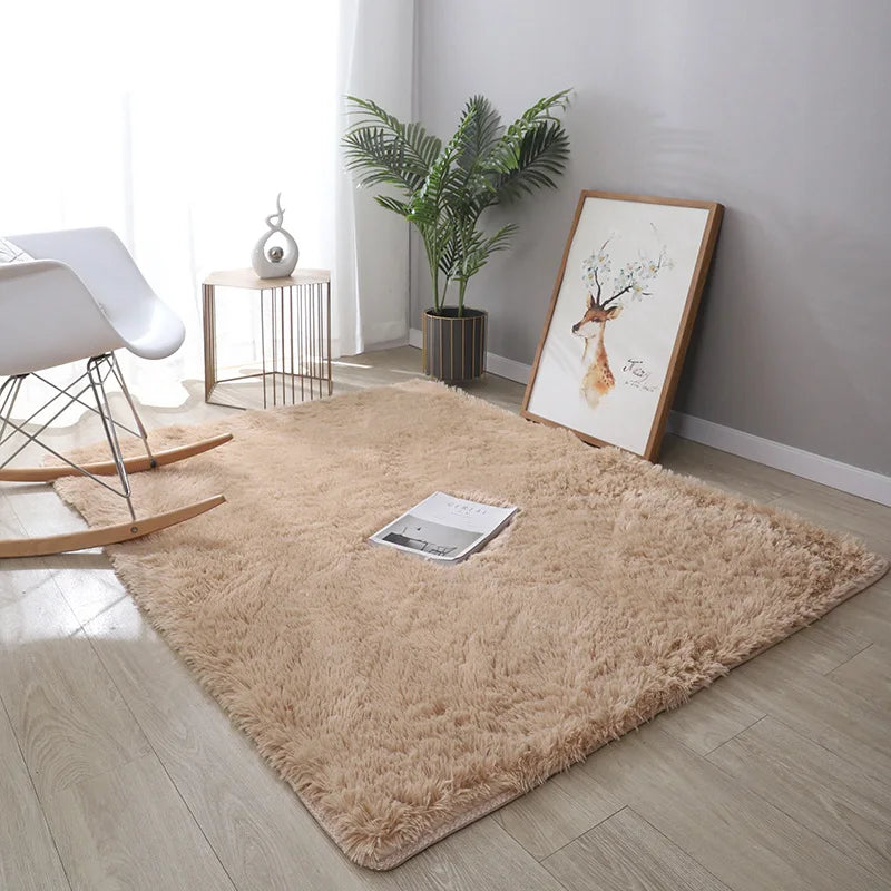VIKAMA Alfombra de seda simple y moderna con teñido anudado, alfombra de felpa suave para sala de estar, dormitorio, manta de cama, alfombra antideslizante para habitación de niños