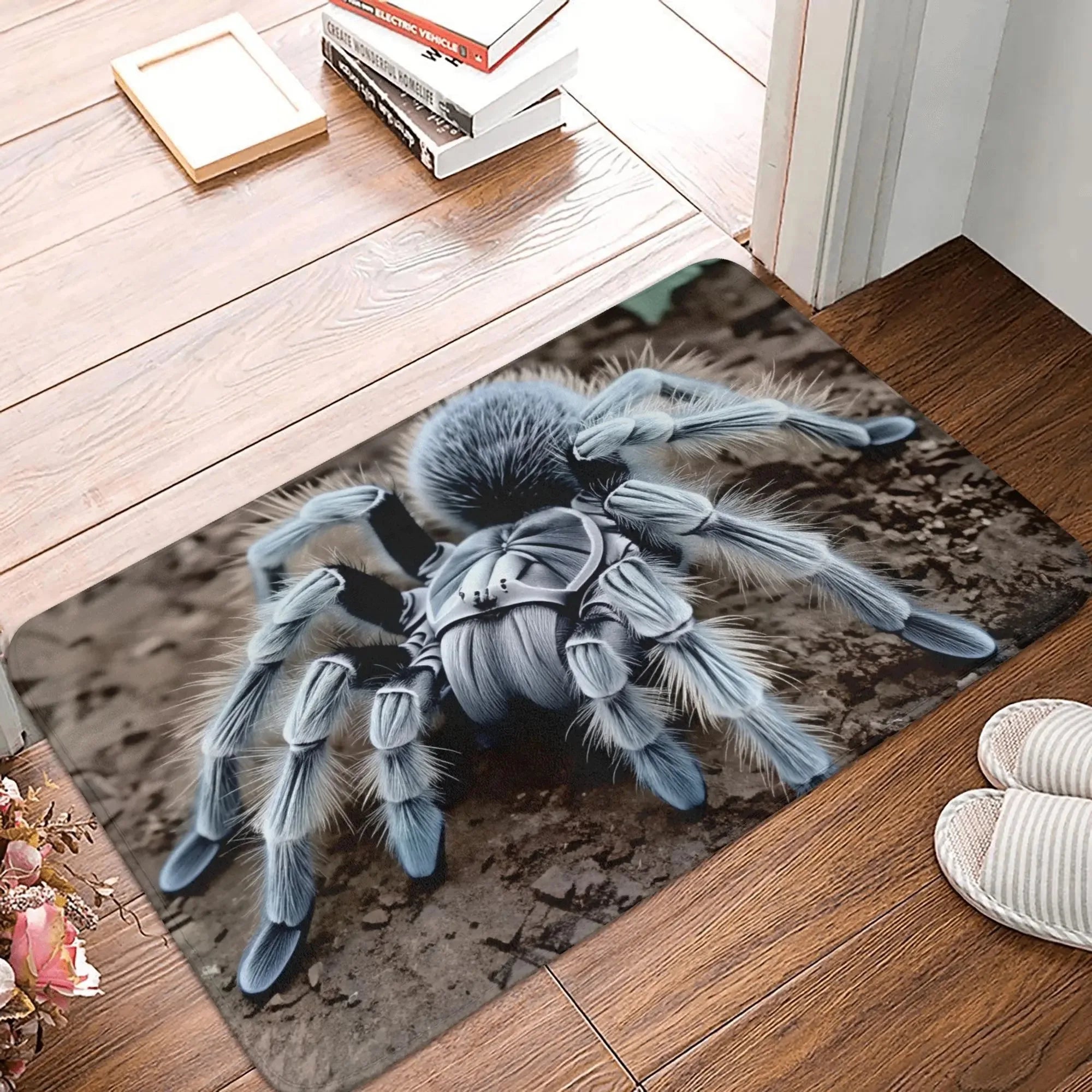 Alfombrilla de puerta plana impresa en 3D con araña, suave, cómoda y fácil de limpiar, para sala de estar, dormitorio, alfombrilla de bienvenida
