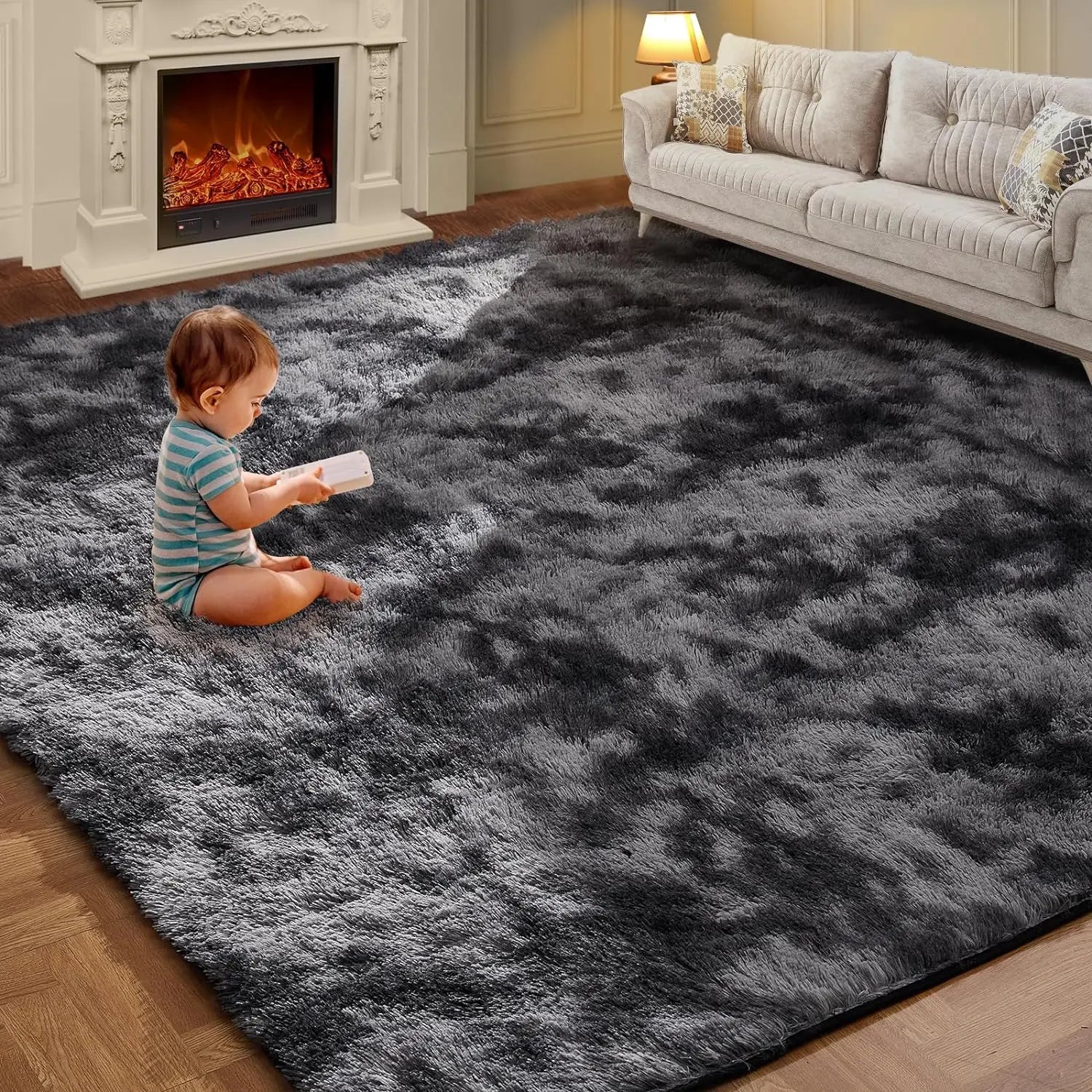 Alfombra de felpa teñida anudada VIKAMA, decoración para sala de estar, alfombra suave y mullida para el hogar, manta antideslizante para gatear para niños.