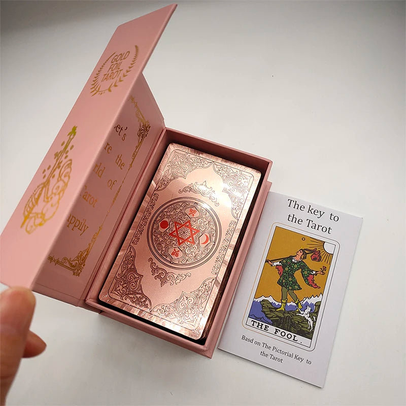 Tarot de lámina dorada Cartas de plástico rosa Cartas de oráculo impermeables Baraja de cartas Juego de mesa misterioso Cartas de adivinación
