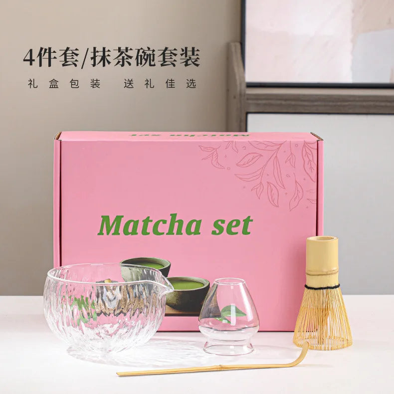1/4/7Pcs Kit de fouets à matcha en verre pour débutants, élégant, en bois de bambou, kit de préparation de thé matcha japonais avec support de fouet, cuillère et tamis