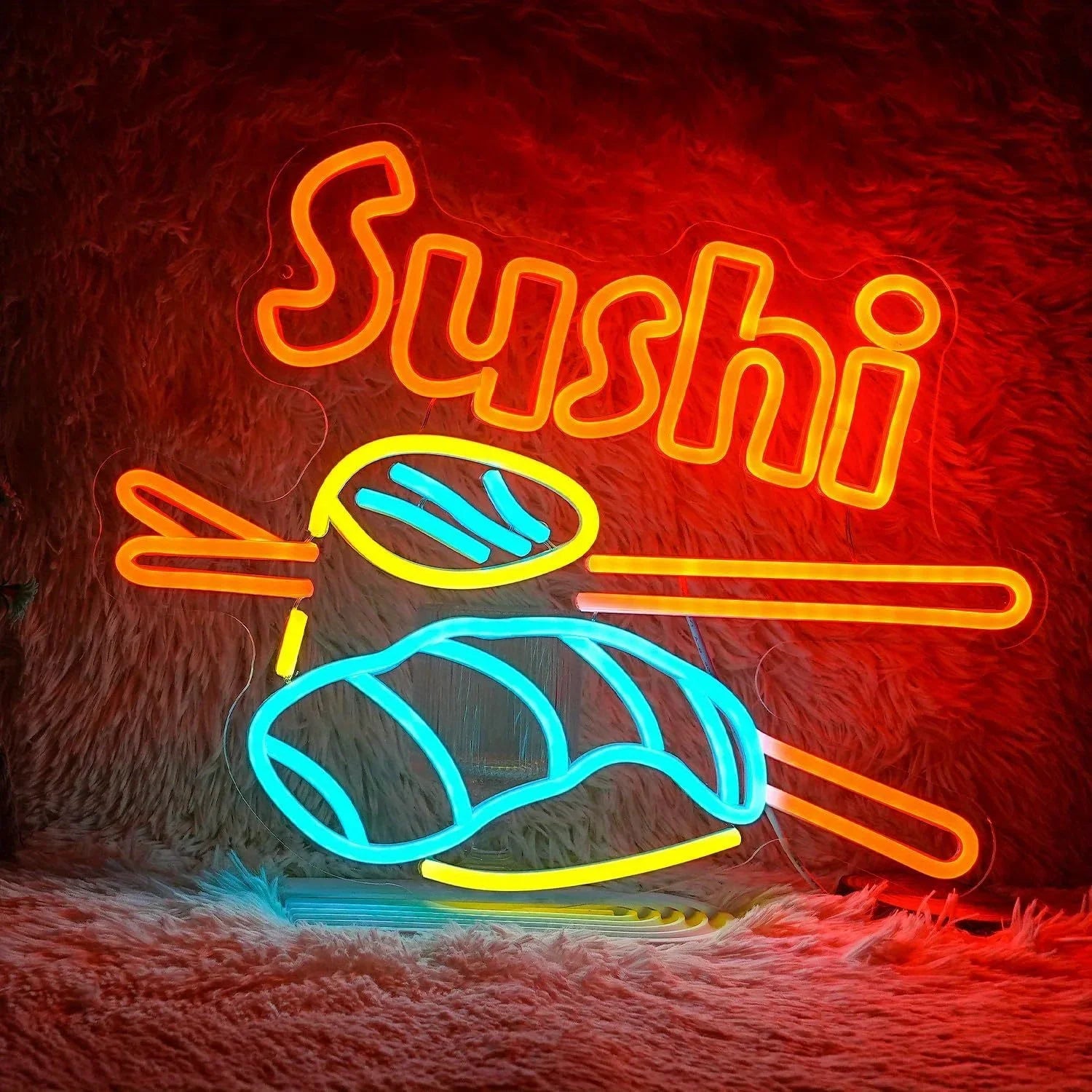 Cartel de neón de sushi LED, cartel de luz de sushi, decoración de pared, alimentado por USB, cartel brillante de neón de sushi para tiendas, restaurantes de sushi, cocinas, fiestas