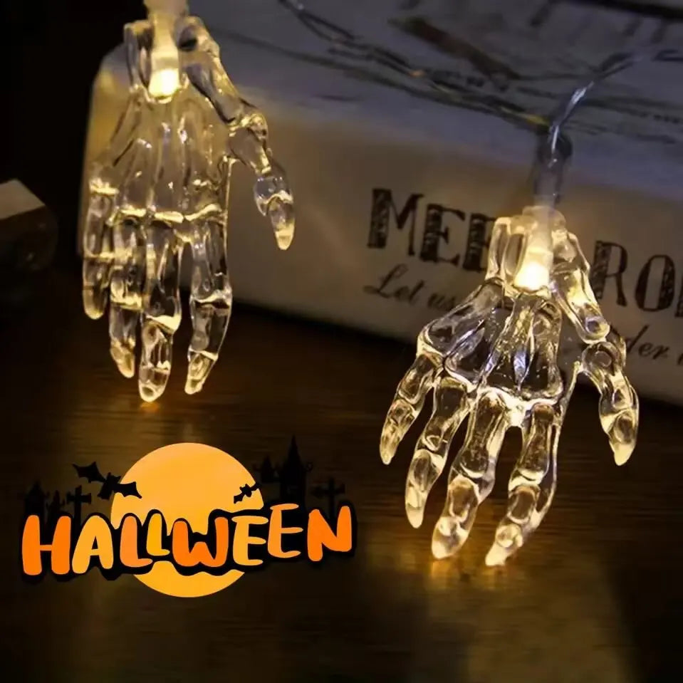 1 unidad de luces LED de cadena con garras de fantasma de Halloween, lámpara de decoración de terror, funciona con pilas, luces colgantes para fiestas, festivales y casas encantadas.