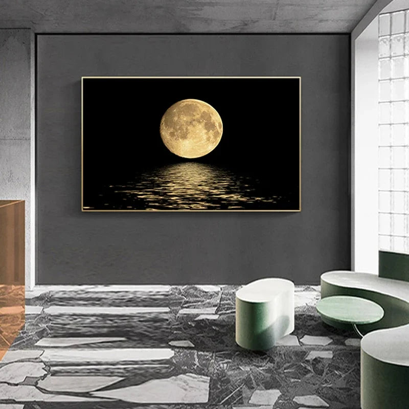 =Tableau mural abstrait noir et blanc, lune, moderne, impression sur toile HD, affiche, décoration de maison, salon, porche, chambre